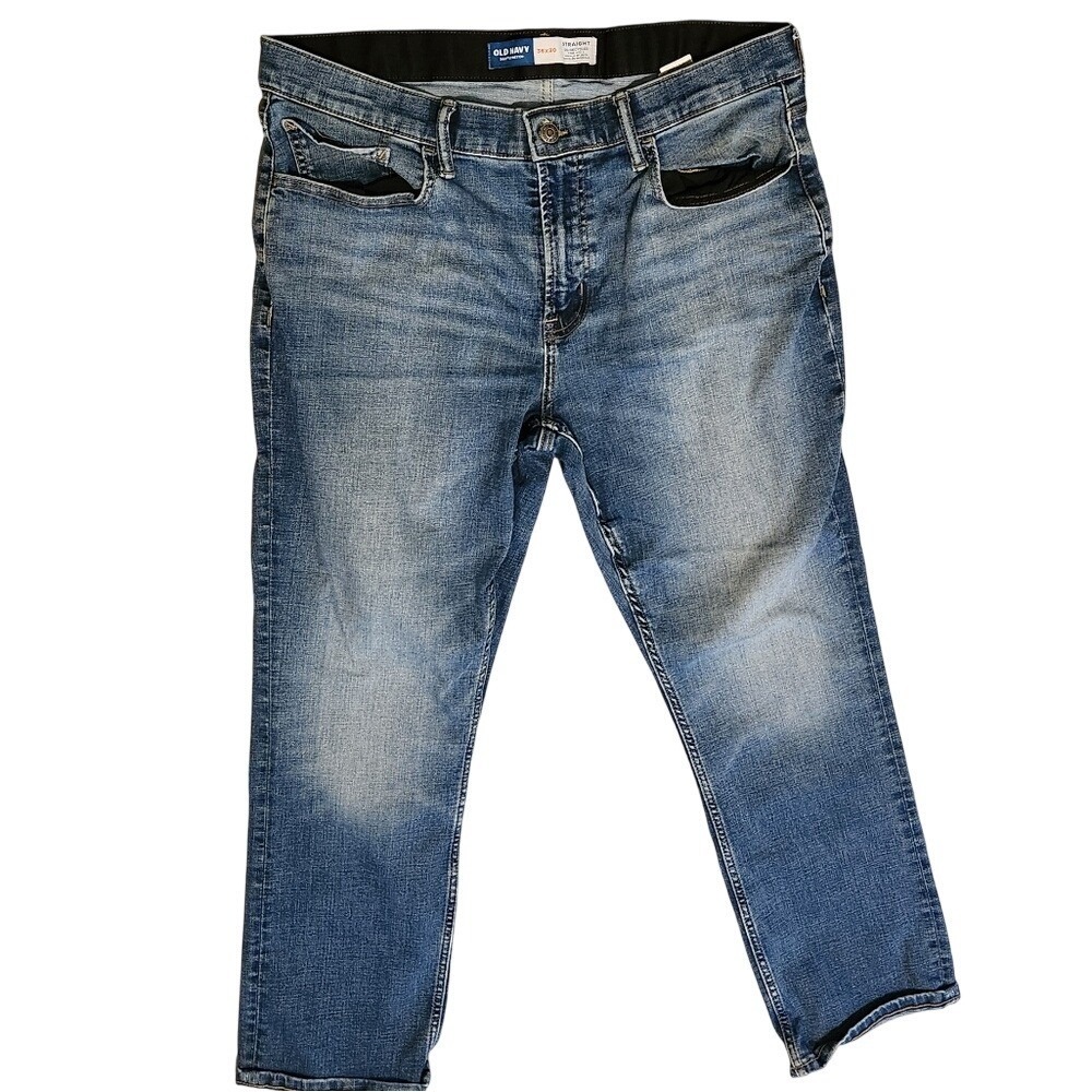 Old Navy Mens Straight Leg Jeans Blue Wash 36x30 Cotton Blend Comfort Waist‎